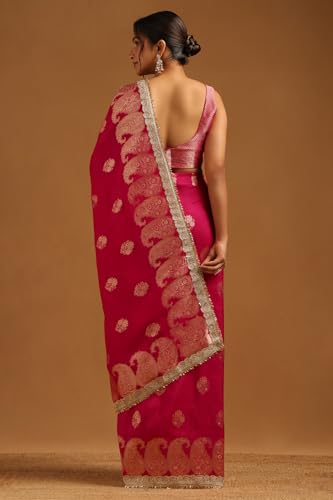 Soch Womens Fuchsia Dola Silk Zari Woven Saree