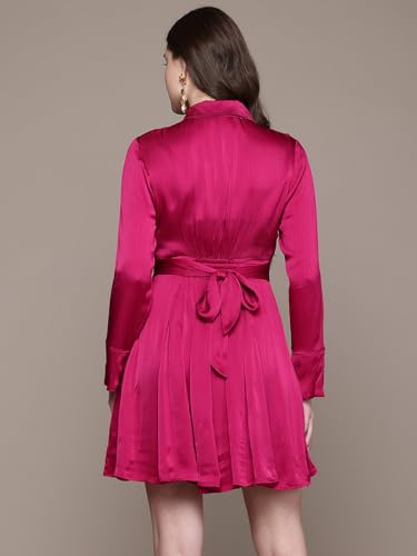 Label RITU KUMAR Fuschia Vacenza Collar Neck Short Dress