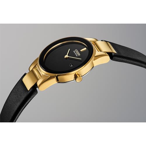 Citizen Women Ladies' Citizen Eco-Drive Axiom Gold-Tone Black Leather Strap Analog Watch Ga1052-04E