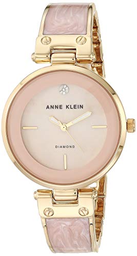Anne Klein New York AK/2512LPGB Women's Analogue Diamond Accented Gold Tone and Blush Marbleized Bangle Pink Dial Watch