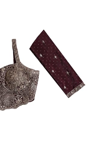 Soch Womens Wine Chinon Floral Lehenga Choli Set With Stone Work
