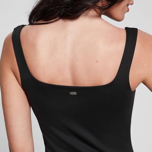 GUESS Jet Black Solid Square Neck Sleeveless Bodycon Dress