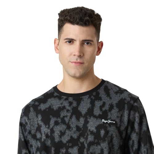 Pepe Black Self Design Full Sleeves Men Sweatshirt