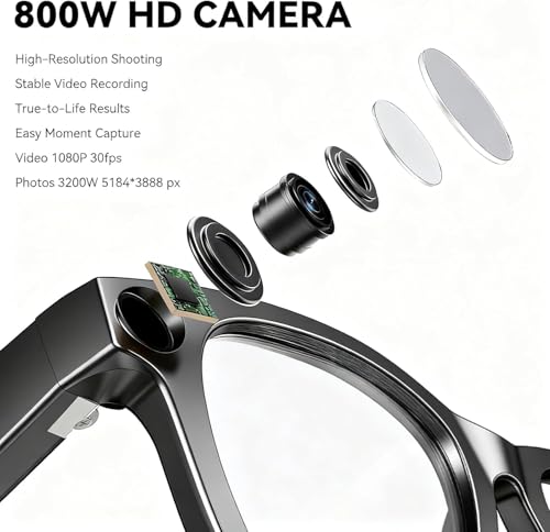 Air Vision AI Smart Glasses with 8MP HD Camera for Hands-Free Photo and Video | AI Voice Assistant | Object Recognition | Bluetooth 5.3 | Dual Mic Noise Reduction Smart Wearable for Daily Use (B39)