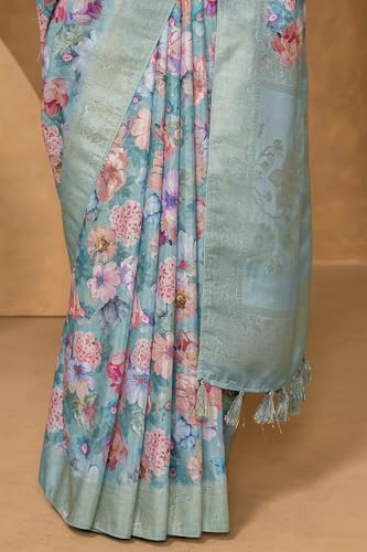 Soch Womens Powder Blue Chanderi Floral Print Saree