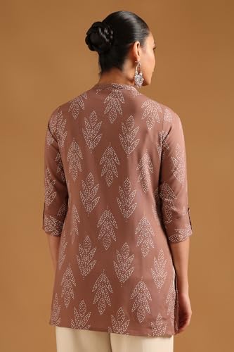 Soch Womens Brown Viscose Bandhani Tunic with Faux Mirror