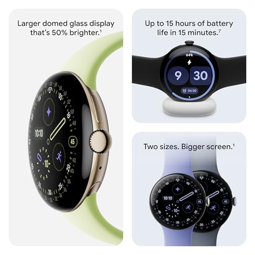 Google Pixel Watch 4 (41mm) - Android Smartwatch with Heart Rate and Sleep Tracking - 30-Hour Battery - Fitness Tracking - Google AI - Champagne Gold Aluminum Case - Lemongrass Active Band - Wi-Fi