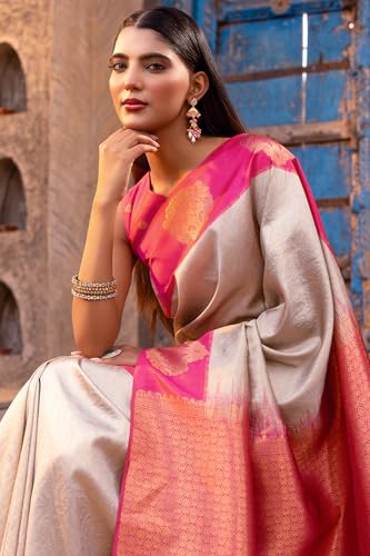 Soch Womens Beige Tussar Zari Woven Saree