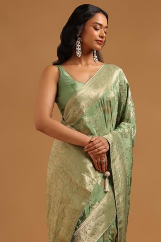 Soch Womens Olive Silk Blend Botanical Zari Woven Saree