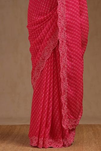 Soch Womens Pink Georgette Leheriya Print Saree