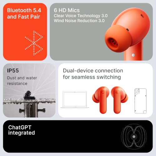 CMF by Nothing Buds 2 48 dB Hybrid ANC, Ultra Bass Technology 2.0, 55 Hrs Playtime Bluetooth in Ear Headset (Orange, in the Ear)