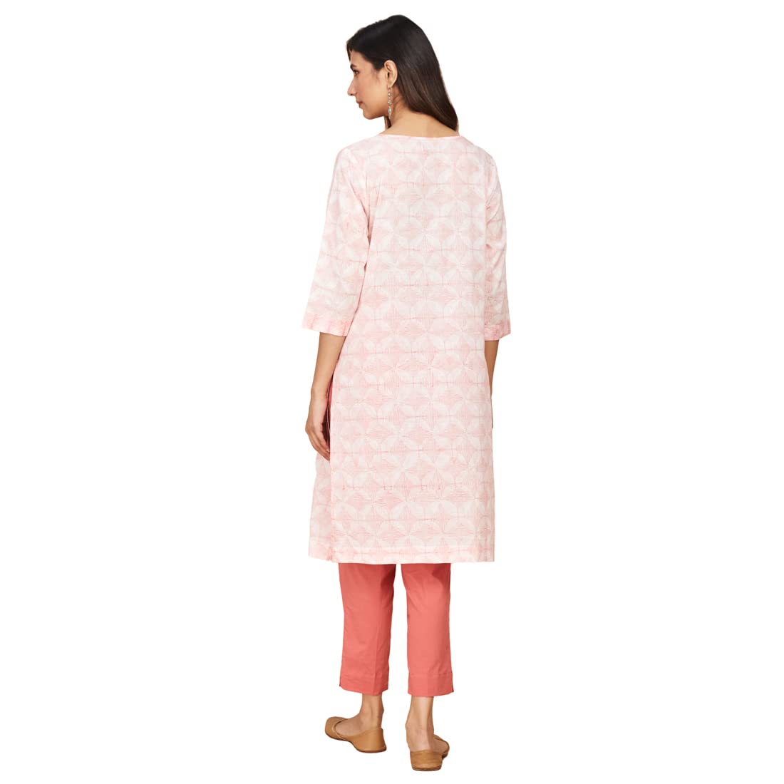 Fabindia Women's Cotton Printed Regular Kurta Knee Length (1029119WHITE_White,Red