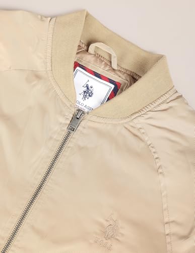 U.S.Polo Association Men's Solid Stand Collar Bomber Jacket (USJCKO3014_Beige_2XL)