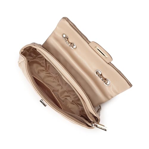 Fastrack Nude PU Structured Quilted Sling Bag for Women | Polished Quilted Chic Exterior | Chain Crossbody