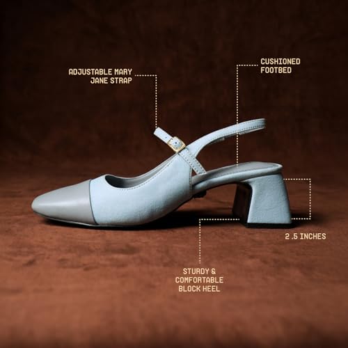 Theater Twiggy Formal Mary Jane Grey Sandals for Women | Stylish Slingback Block Heels | Lightweight Comfortable Footwear with Cushioned Insole