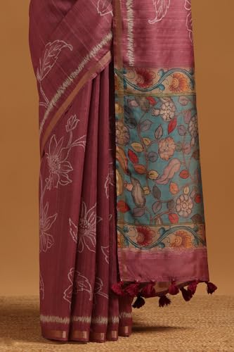 Soch Womens Lavender Tussar Floral Saree