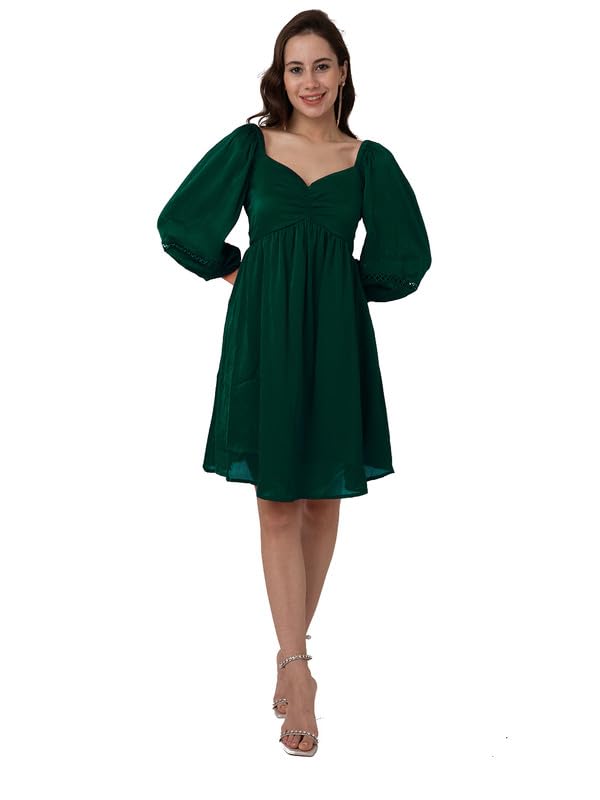 Zink London Women's Dark Green Solid Regular Short Dress