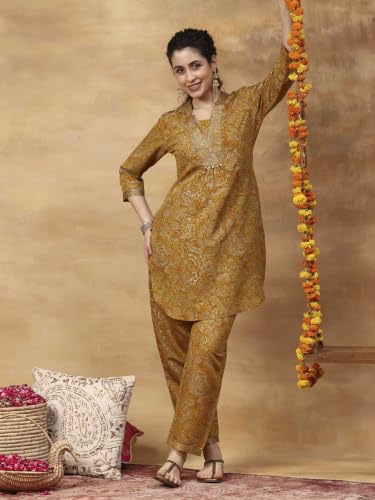Rangriti Viscose Blend Printed A-Line Festive Kurta With Salwar