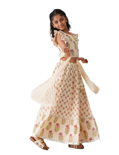 Amazon Brand - Symbol Kids Girls Cotton Readymade Lehenga Choli (SK-LC-SS26-2006_White_3-4 Years)