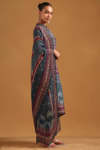Soch Womens Grey Viscose Botanical Salwar Suit With Bead