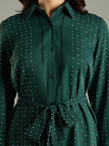 Polyester Spread Collar Shirt Dress
