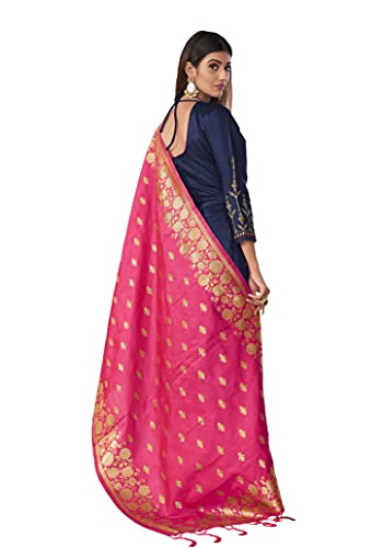 VUBA Women's Dola Silk Semi Stitched Top with Unstitched Shantoon Bottom and Jacquard Dupatta Embroidered Straight Kurta Dress Material (Kurta Palazzo Set)