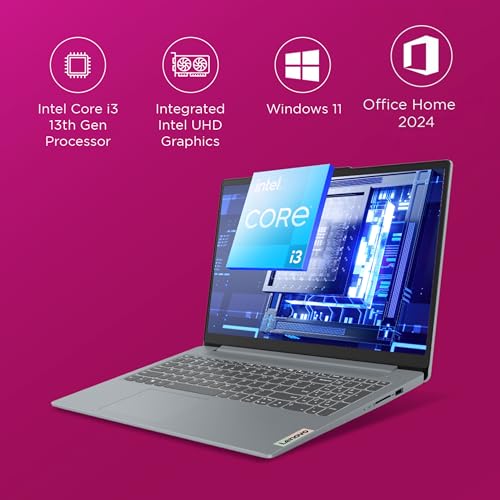 Lenovo IdeaPad Slim 3, Intel Core i3 13th Gen 1315U, 8GB RAM, 512GB SSD, FHD 15.6"(39.6cm), Windows 11, Office 2024, Grey, 1.6Kg, 82X700G5IN, Alexa Built-in, 1Yr ADP Free, 3 Month Game Pass Laptop