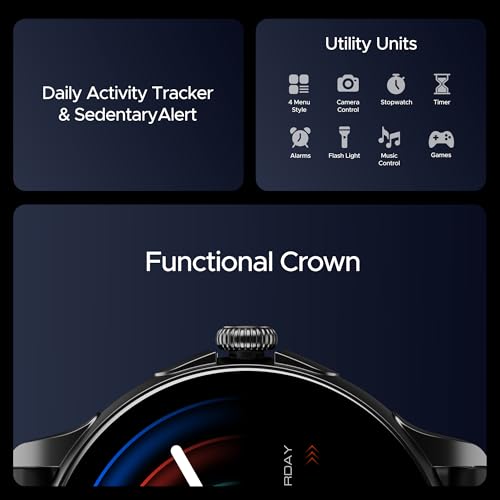 boAt Newly Launched Lunar Oasis w/ 1.43” AMOLED Display, Turn-by-Turn Navigation, Dynamic User Interface, QR Tray, Watch Face Studio, BT Calling, Emergency SOS Smart Watch for Men &Women(Active Black)