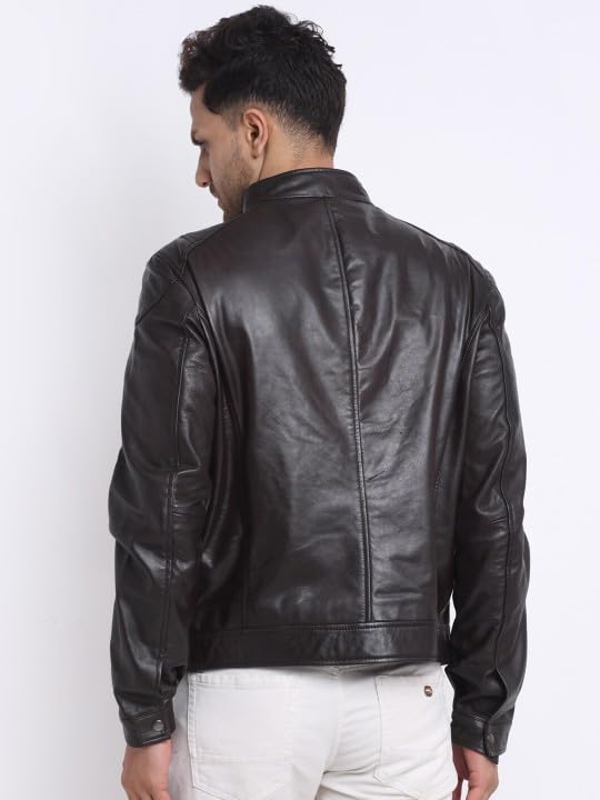 TEAKWOOD LEATHERS Men's Genuine Leather Jacket Latest Stylish Men Leather Jackets | Casual Office & Biker's Choice | Dark Brown | L