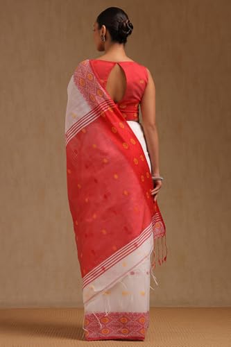 Soch Womens White Cotton Woven Design Saree