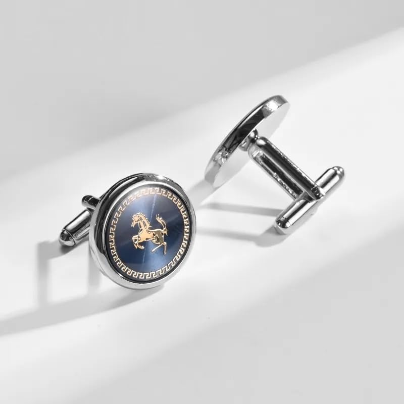 MIAMI Jewellery Cuff Links Cufflinks Set for Mens Boys Man Boy Formal Shirts Cufflinks for Men Blue Horse Valentine Gifts - Cufflink-M9103