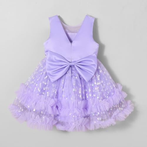Hopscotch Girls Lavender Sleeveless Oversized Floral Applique Dress For Age (12-18 Months)