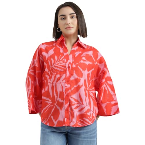 United Colors of Benetton Regular Fit Spread Collar Printed Shirt (Size : 2XL) - 26P5WVNTP327I901 Red