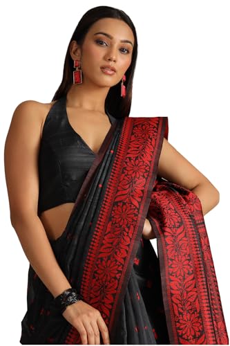 Soch Womens Black Tussar Woven Design Saree