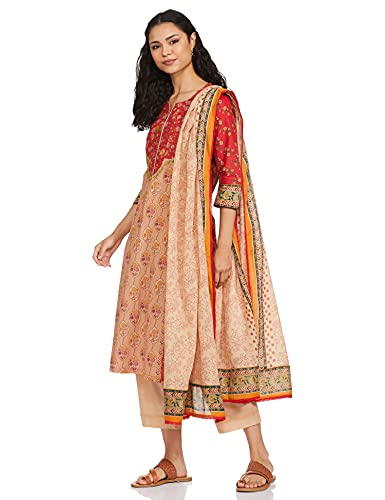 BIBA WOMEN PRINTED NARROW SALWAR KURTA DUPATTA(SKDCHARMING7477_RED_34)