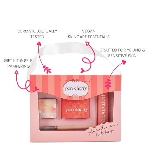 Perr Cherry 4 PCS Organic Makeup Kit for Kids, Preteens & Teen Girls | 100% Natural & Skin Friendly | Includes Eye & Cheek Highlighter, Lip & Cheek Tint, Lip Oil, Brush (Floret Kit, Assorted Colour)