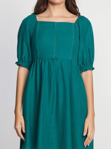 Zink London Women's Green Solid Flared Short Dress