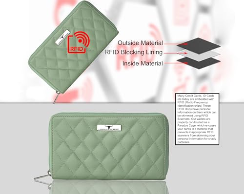 URBAN FOREST Grace Quilted Mint Green Leather Wallet/Clutch for Women