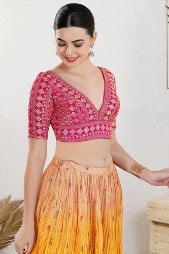 S SALWAR STUDIO Gold Embroidered Saree Blouse_VF-0428-PINK-38