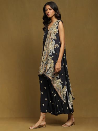Ritu Kumar Black Botanic Print Jumpsuit With Cape
