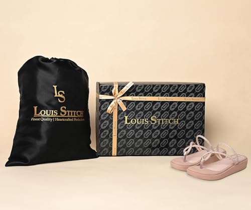 LOUIS STITCH Women’s Slip-On Platform Heel T-Strap Sandals | Open Toe Stylish Peach Pink Wedge Heel Sandal for Ladies, Fashionable and Comfortable Sandal | LSOF-LDPS-GLCSNU | UK-7