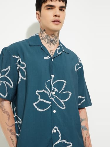 Max URB_N Men Printed Relaxed Fit Shirt(Blue_XL)