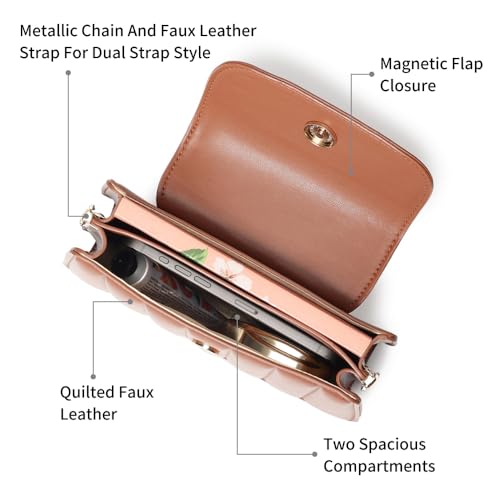 Fastrack Tan Stitchpop Sling | Quilted Faux-Leather Women’s Handbag | Sling with Dual Carry Options & Magnetic Closure