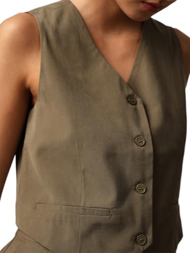 ONLY Women Solid Regular Fit Casual Olive Waistcoat