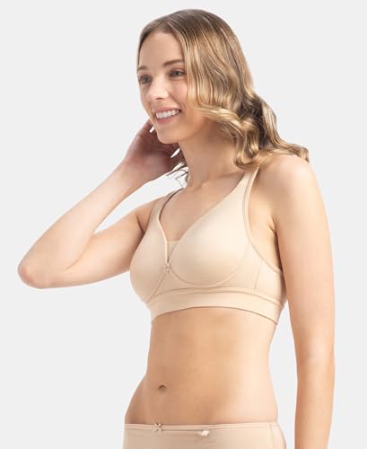 Jockey 1856 Women's Wirefree Padded Soft Touch Microfiber Elastane Stretch Full Coverage T-Shirt Bra with Longline Styling_Skin_34C