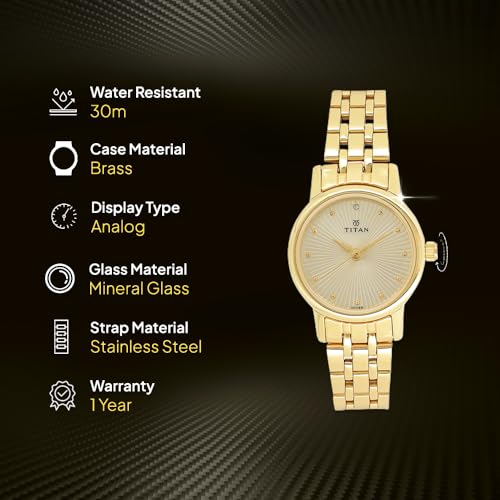 Titan Karishma Quartz Analog Champagne Round Dial Golden Stainless Steel Strap Watch for Women - NT2593YM01