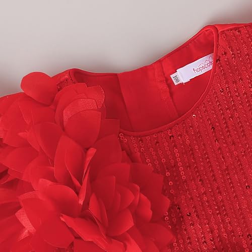 Hopscotch Girls Red Short Sleeves Sequin Bodice Flared Party Dress for Age (18-24 Months)