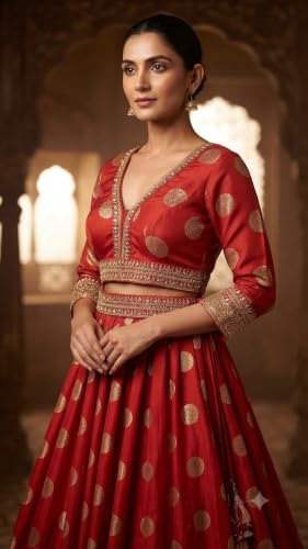 Vaishali Ethnic Women's Red Printed Anarkali Dress with Embroidered Border