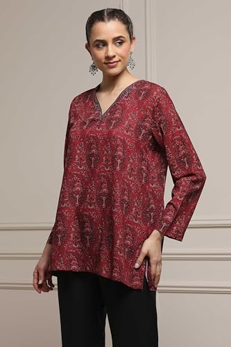 Biba Women Maroon Black Polyester Straight Printed Kurta_40