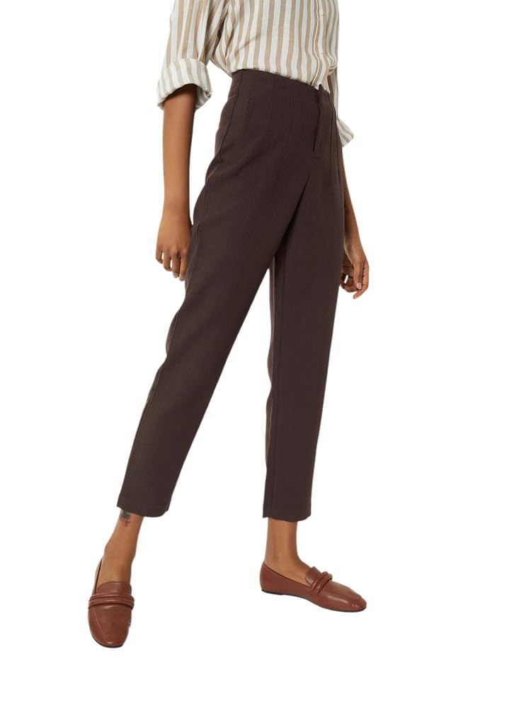 Max Women Solid Trousers (Brown_28)